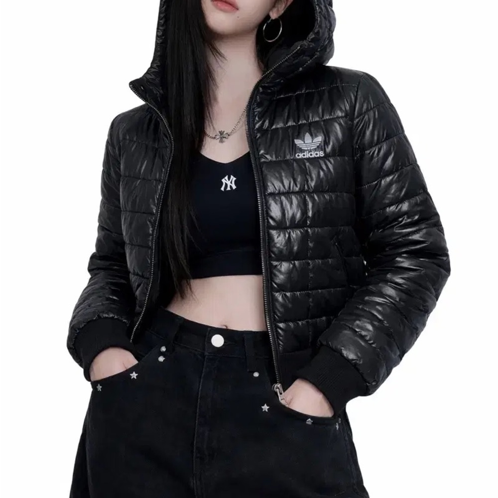 adidas Black Quilted Puffer Jacket with Hood